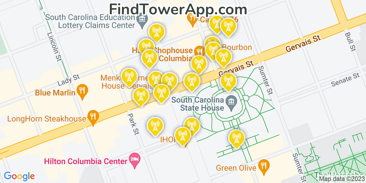 Verizon 4G/5G cell tower coverage map Columbia, South Carolina