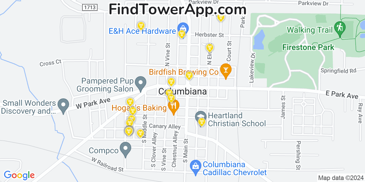 AT&T 4G/5G cell tower coverage map Columbiana, Ohio