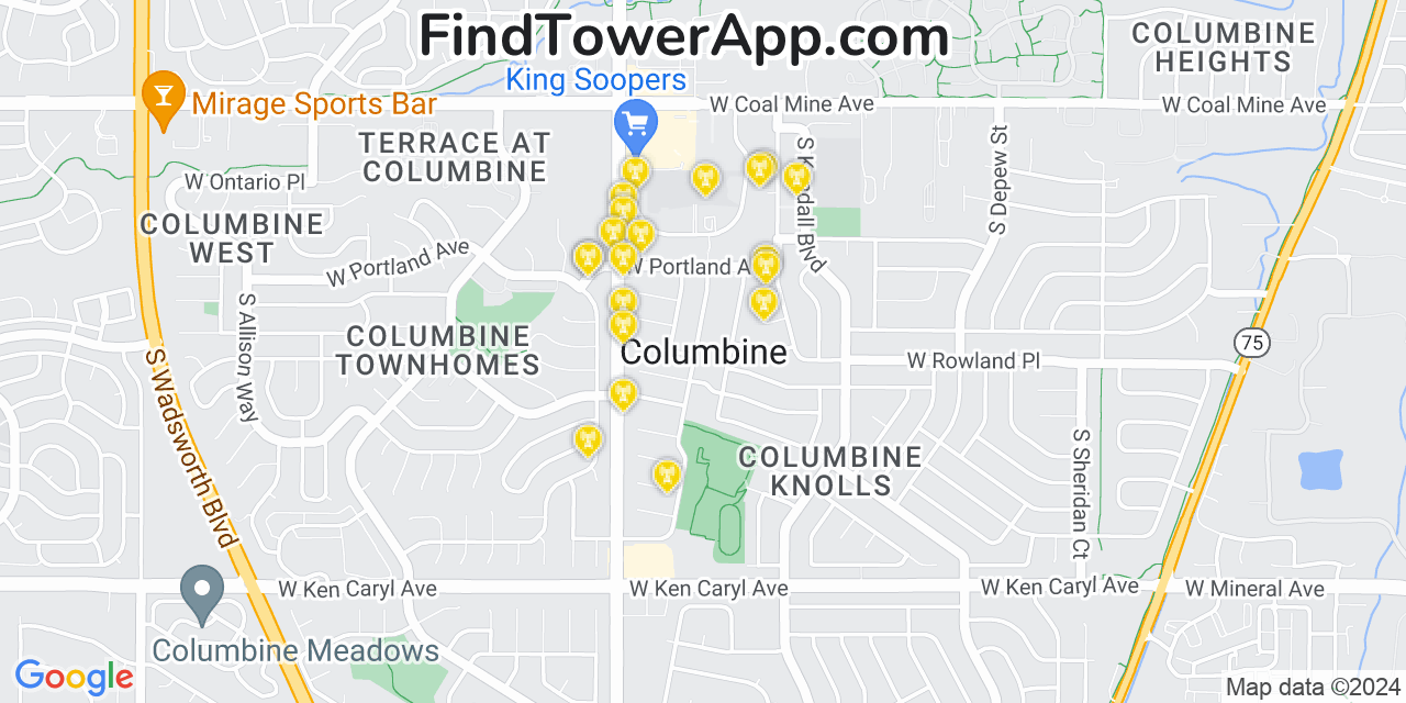Verizon 4G/5G cell tower coverage map Columbine, Colorado