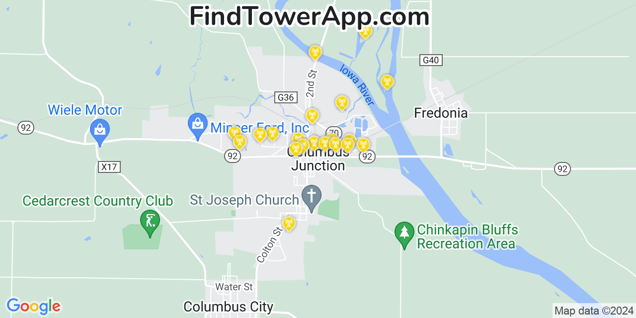 AT&T 4G/5G cell tower coverage map Columbus Junction, Iowa