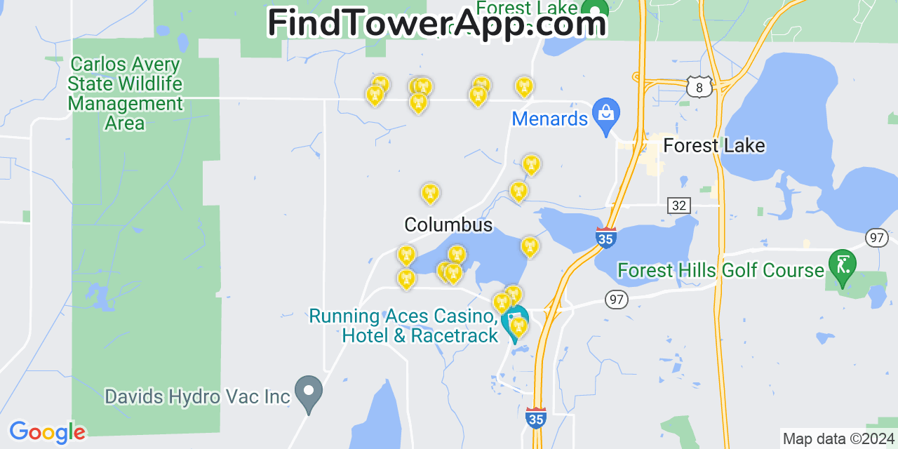 Verizon 4G/5G cell tower coverage map Columbus, Minnesota