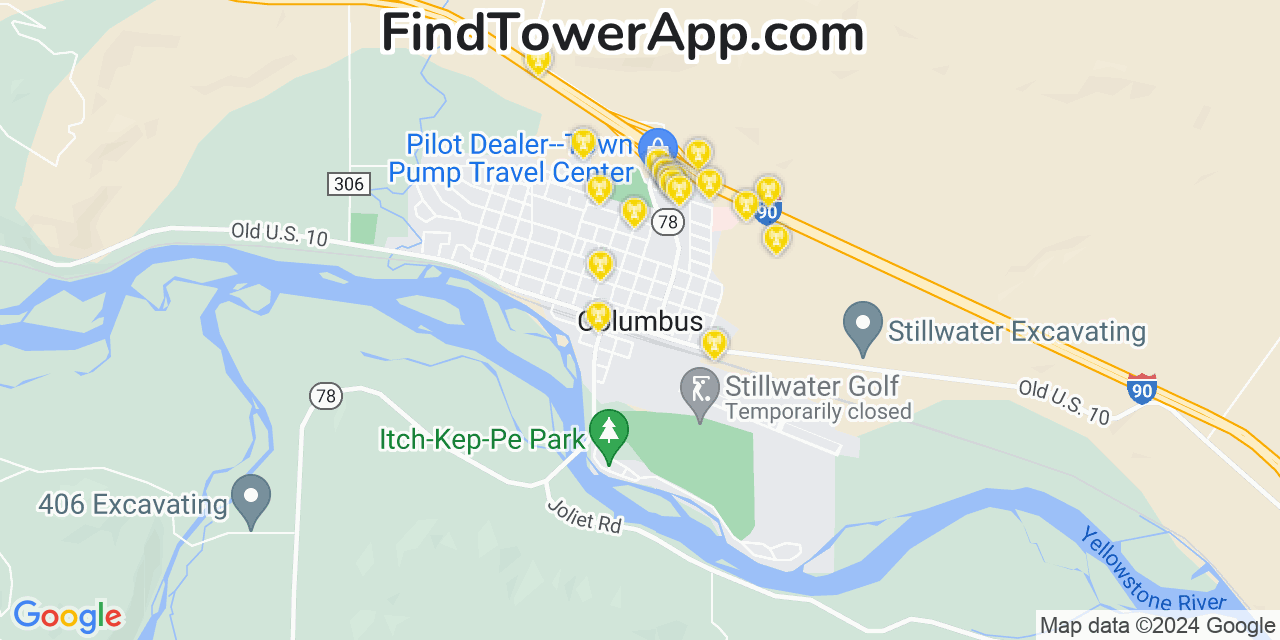 AT&T 4G/5G cell tower coverage map Columbus, Montana