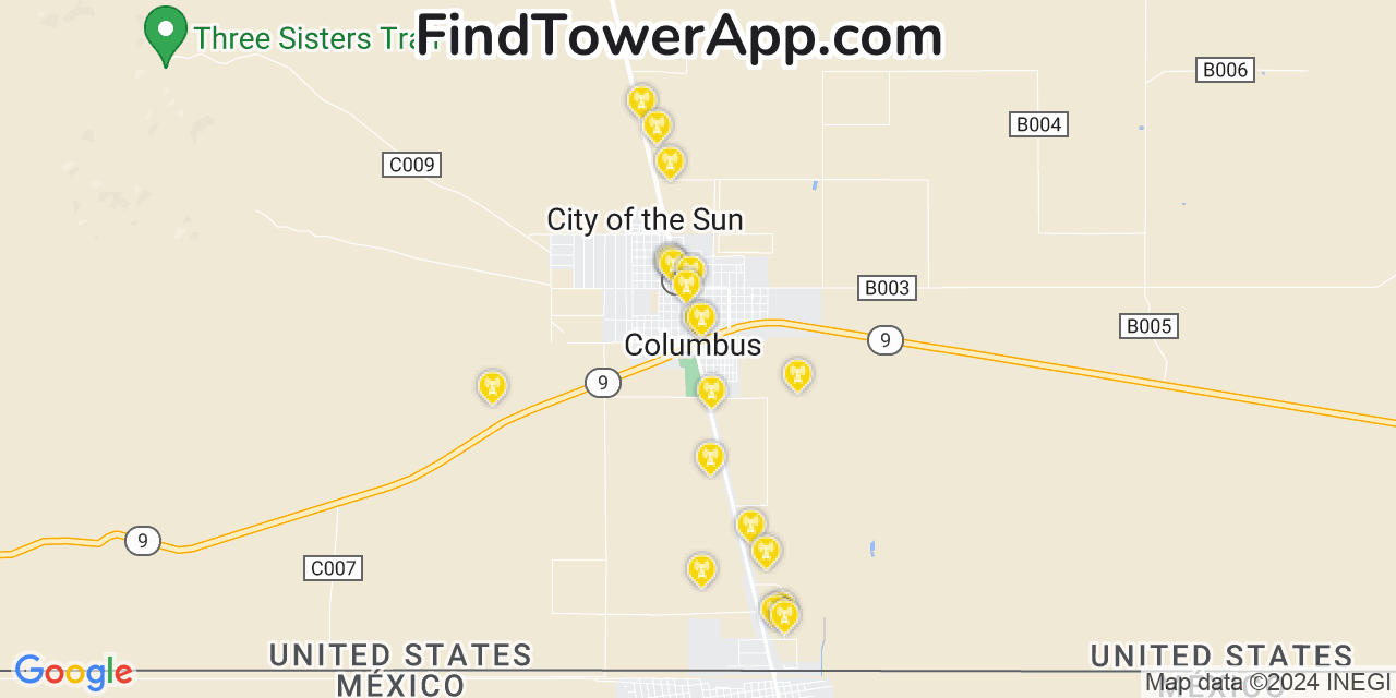 AT&T 4G/5G cell tower coverage map Columbus, New Mexico