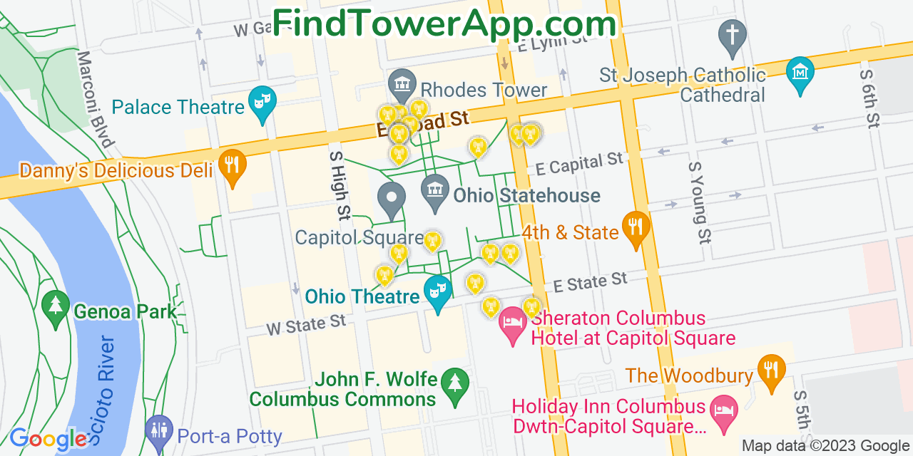 AT&T 4G/5G cell tower coverage map Columbus, Ohio