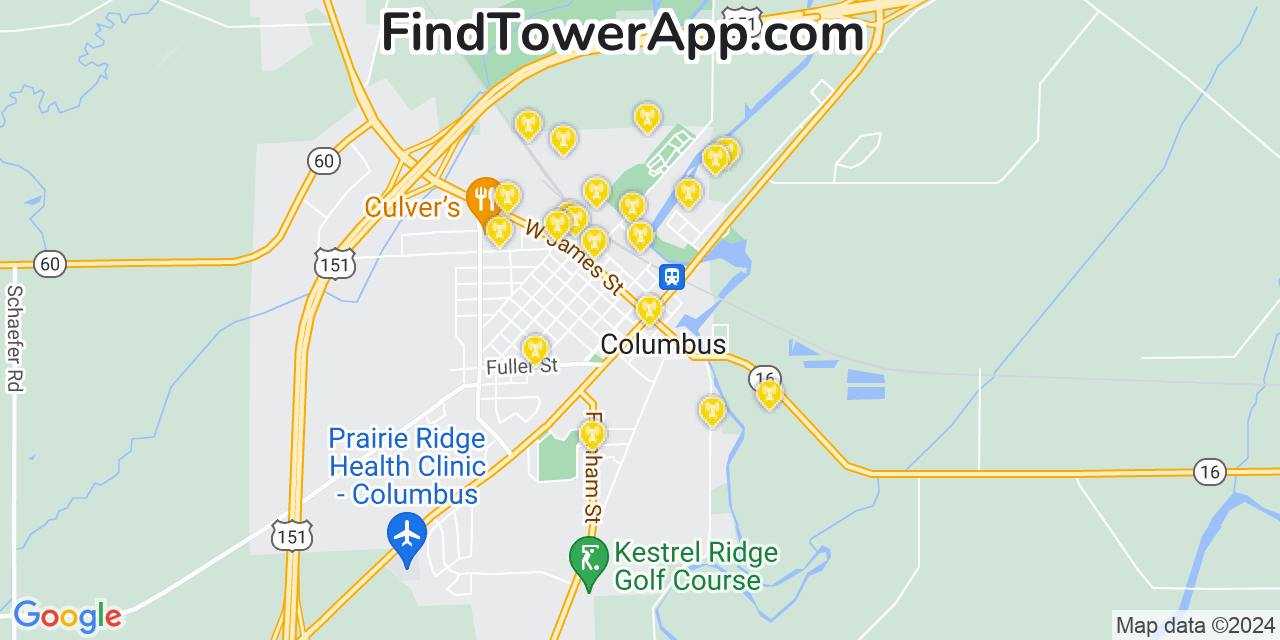 AT&T 4G/5G cell tower coverage map Columbus, Wisconsin