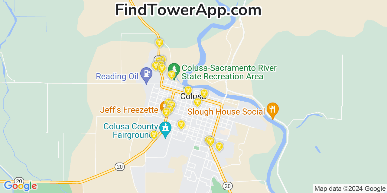 AT&T 4G/5G cell tower coverage map Colusa, California
