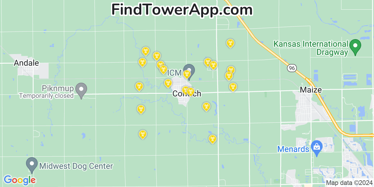 AT&T 4G/5G cell tower coverage map Colwich, Kansas