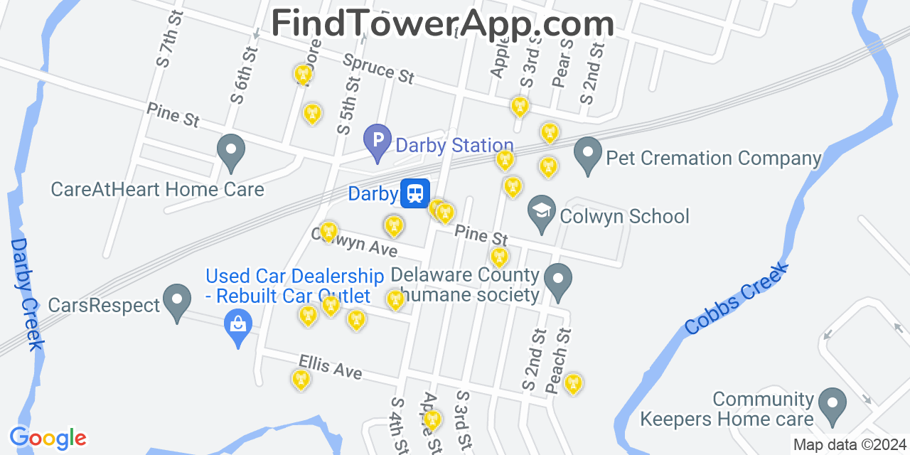 AT&T 4G/5G cell tower coverage map Colwyn, Pennsylvania