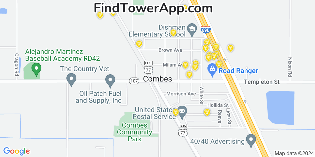 T-Mobile 4G/5G cell tower coverage map Combes, Texas