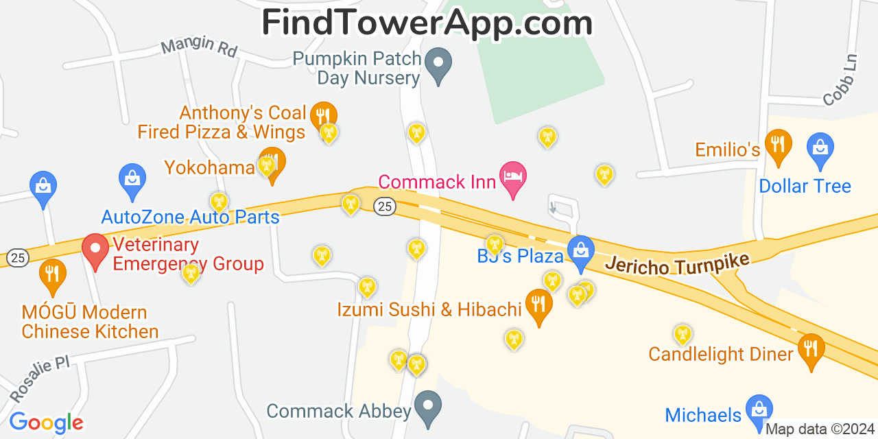 AT&T 4G/5G cell tower coverage map Commack, New York