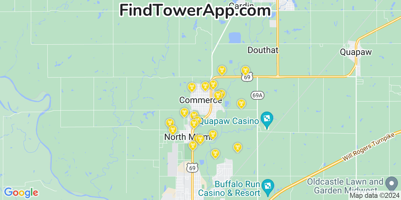 AT&T 4G/5G cell tower coverage map Commerce, Oklahoma
