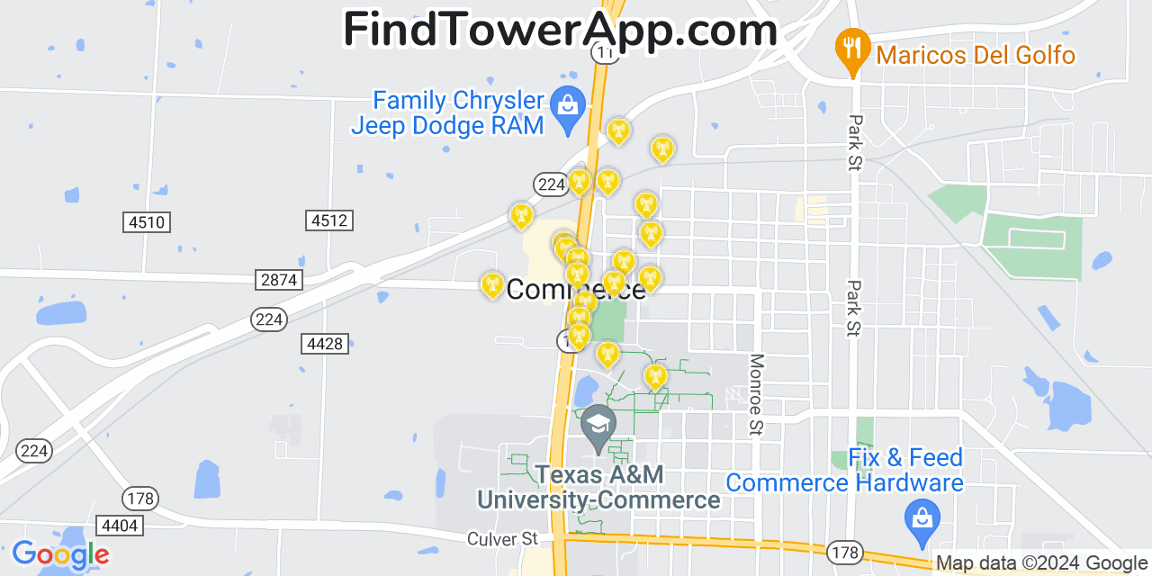 AT&T 4G/5G cell tower coverage map Commerce, Texas