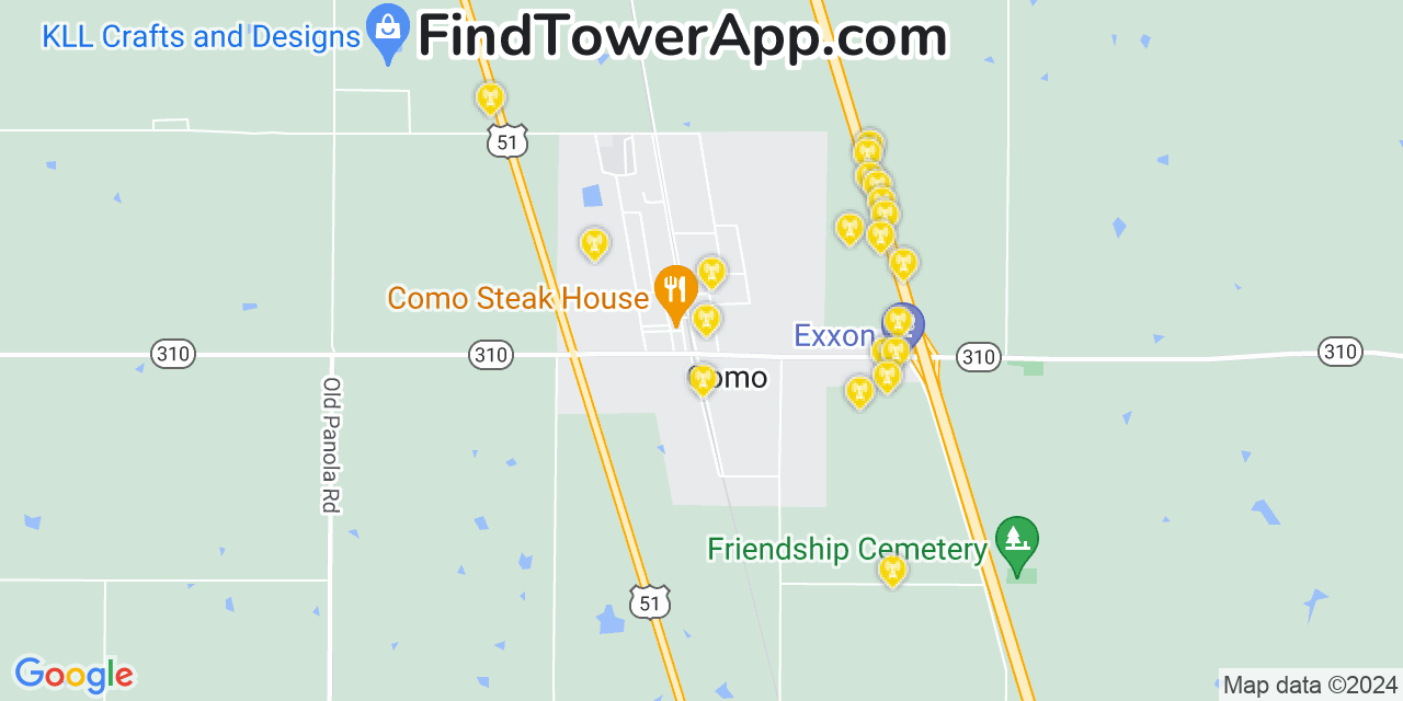 Verizon 4G/5G cell tower coverage map Como, Mississippi