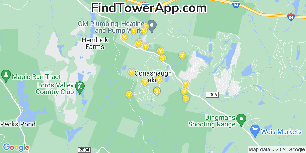 AT&T 4G/5G cell tower coverage map Conashaugh Lakes, Pennsylvania