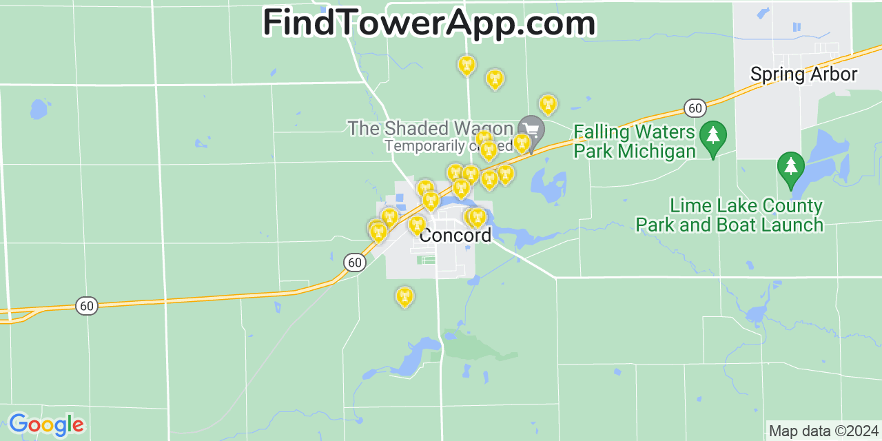 AT&T 4G/5G cell tower coverage map Concord, Michigan
