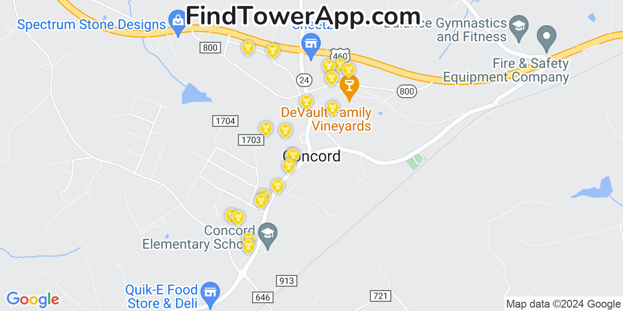AT&T 4G/5G cell tower coverage map Concord, Virginia