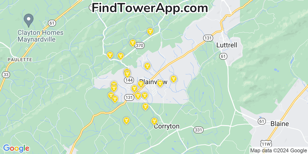 AT&T 4G/5G cell tower coverage map Condon, Tennessee