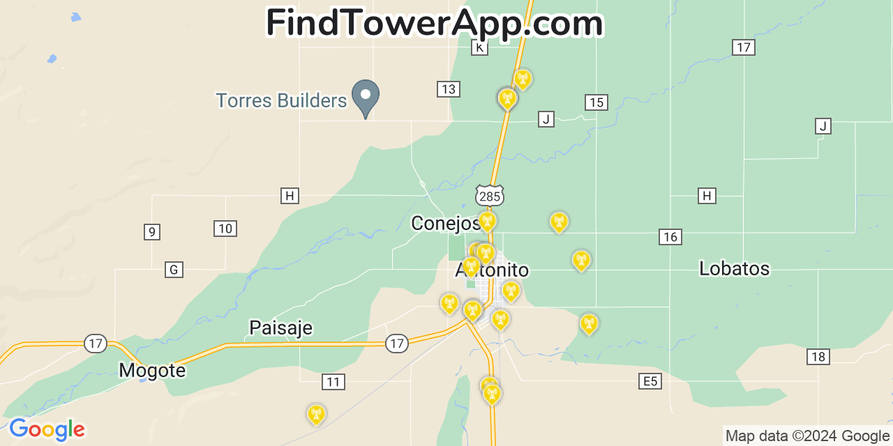 Verizon 4G/5G cell tower coverage map Conejos, Colorado