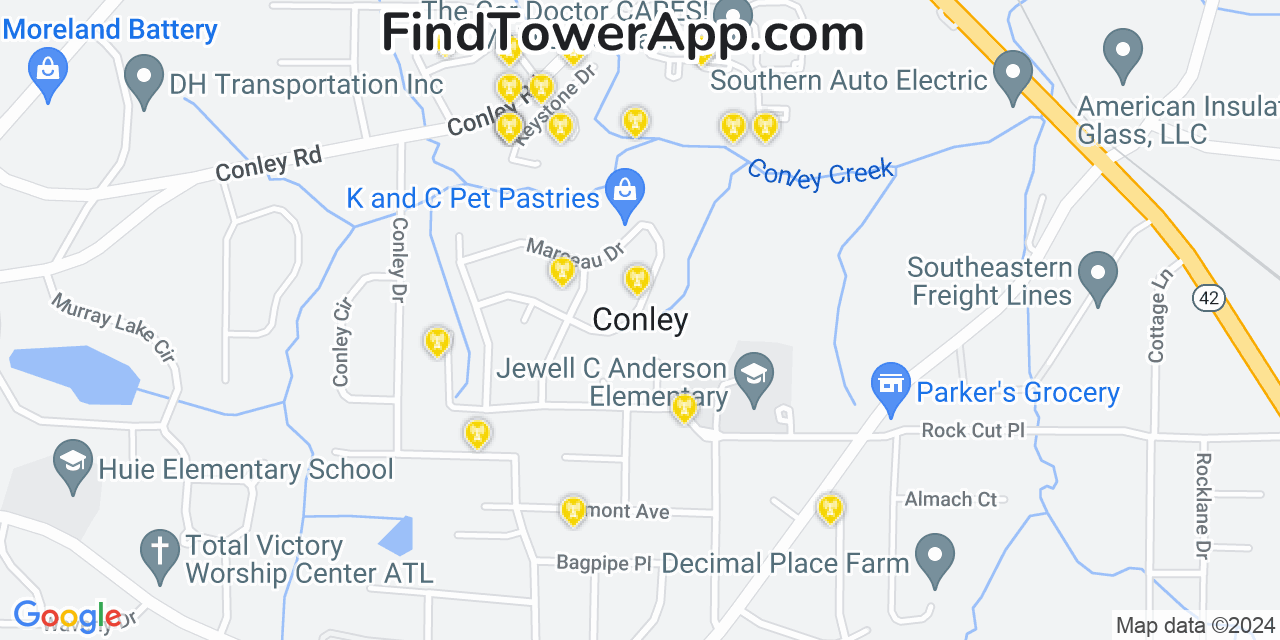 AT&T 4G/5G cell tower coverage map Conley, Georgia