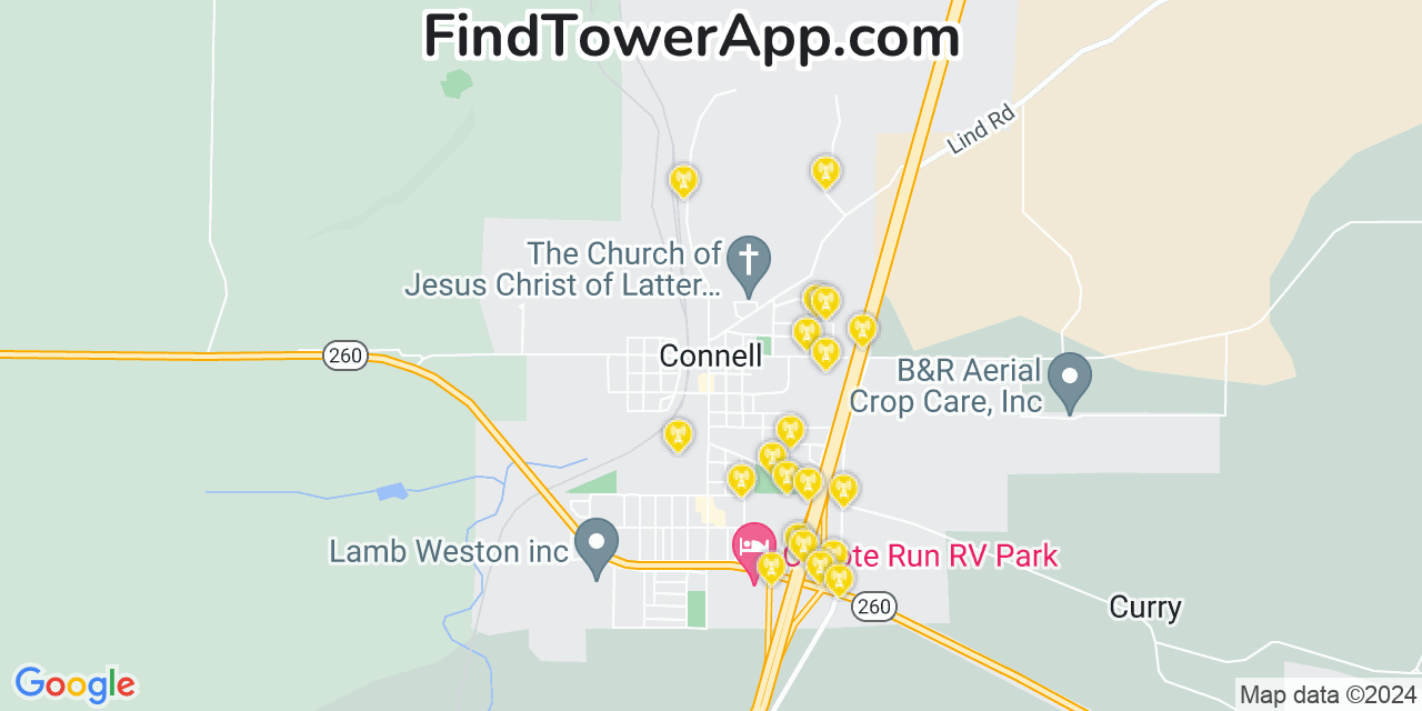 AT&T 4G/5G cell tower coverage map Connell, Washington