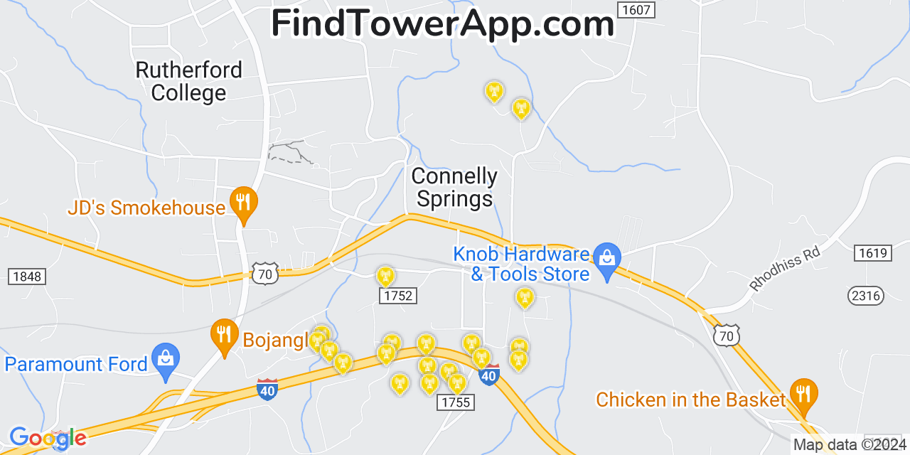 AT&T 4G/5G cell tower coverage map Connelly Springs, North Carolina