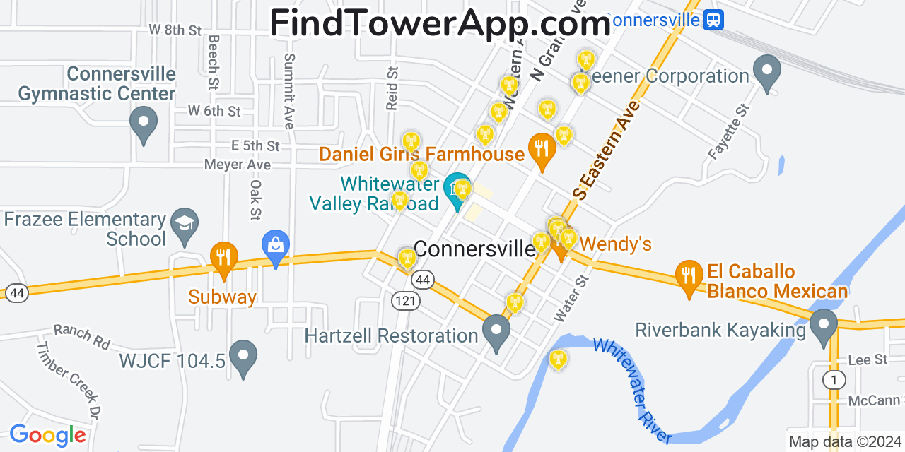 AT&T 4G/5G cell tower coverage map Connersville, Indiana