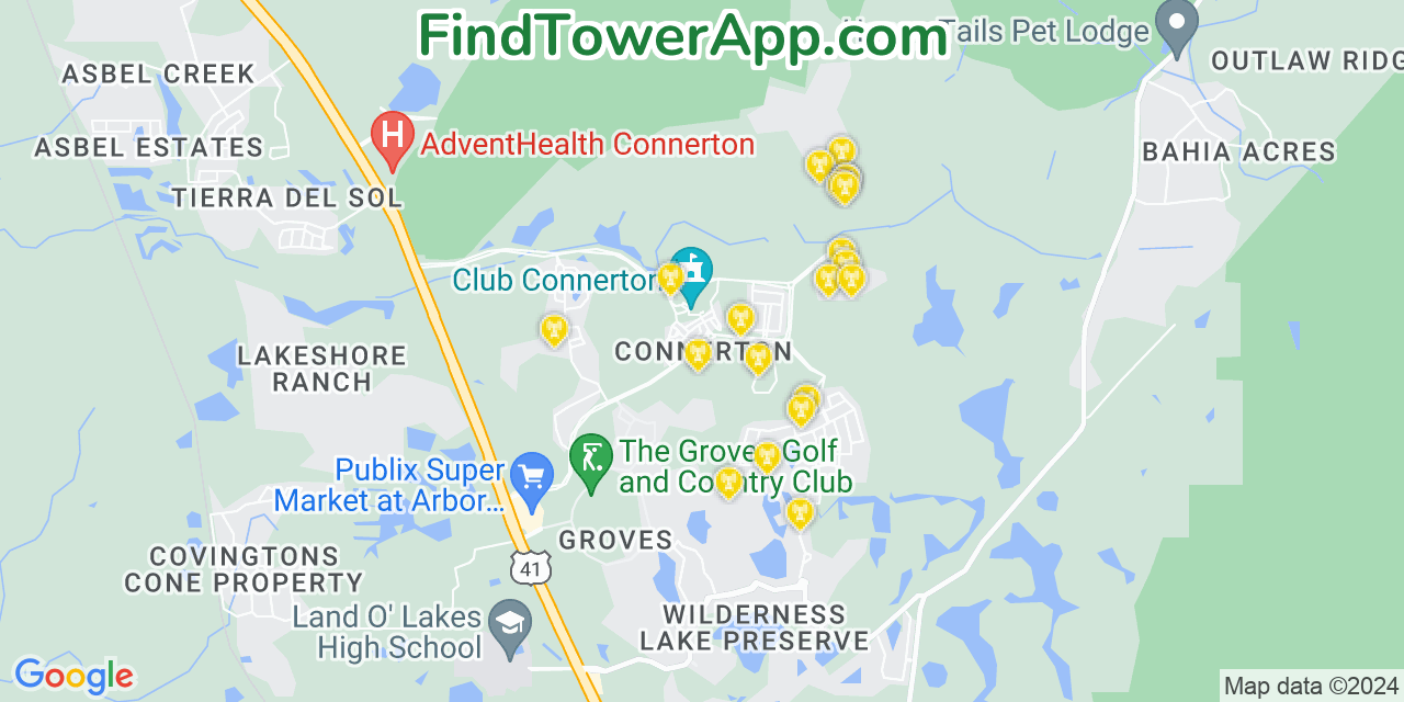 AT&T 4G/5G cell tower coverage map Connerton, Florida