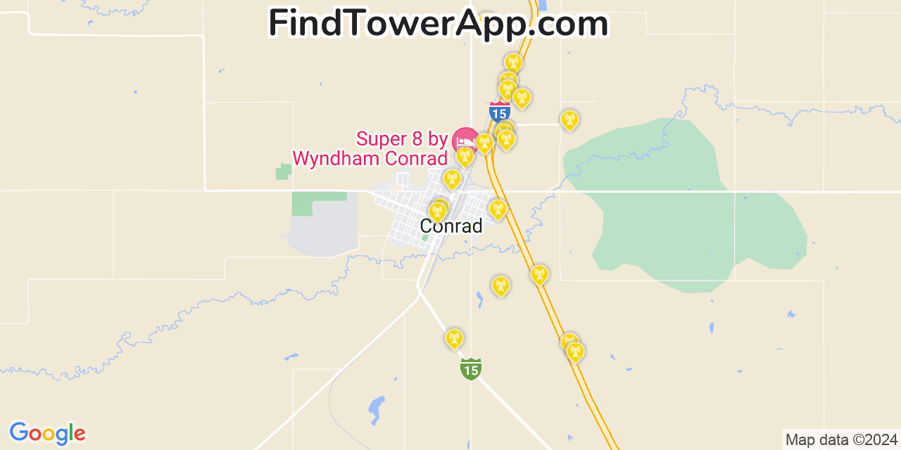 AT&T 4G/5G cell tower coverage map Conrad, Montana