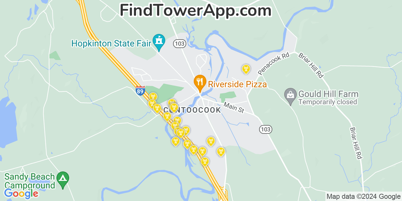 AT&T 4G/5G cell tower coverage map Contoocook, New Hampshire