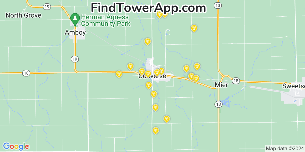 AT&T 4G/5G cell tower coverage map Converse, Indiana