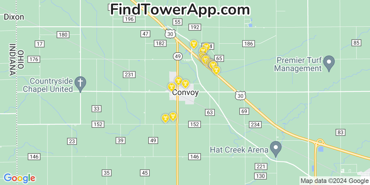 AT&T 4G/5G cell tower coverage map Convoy, Ohio
