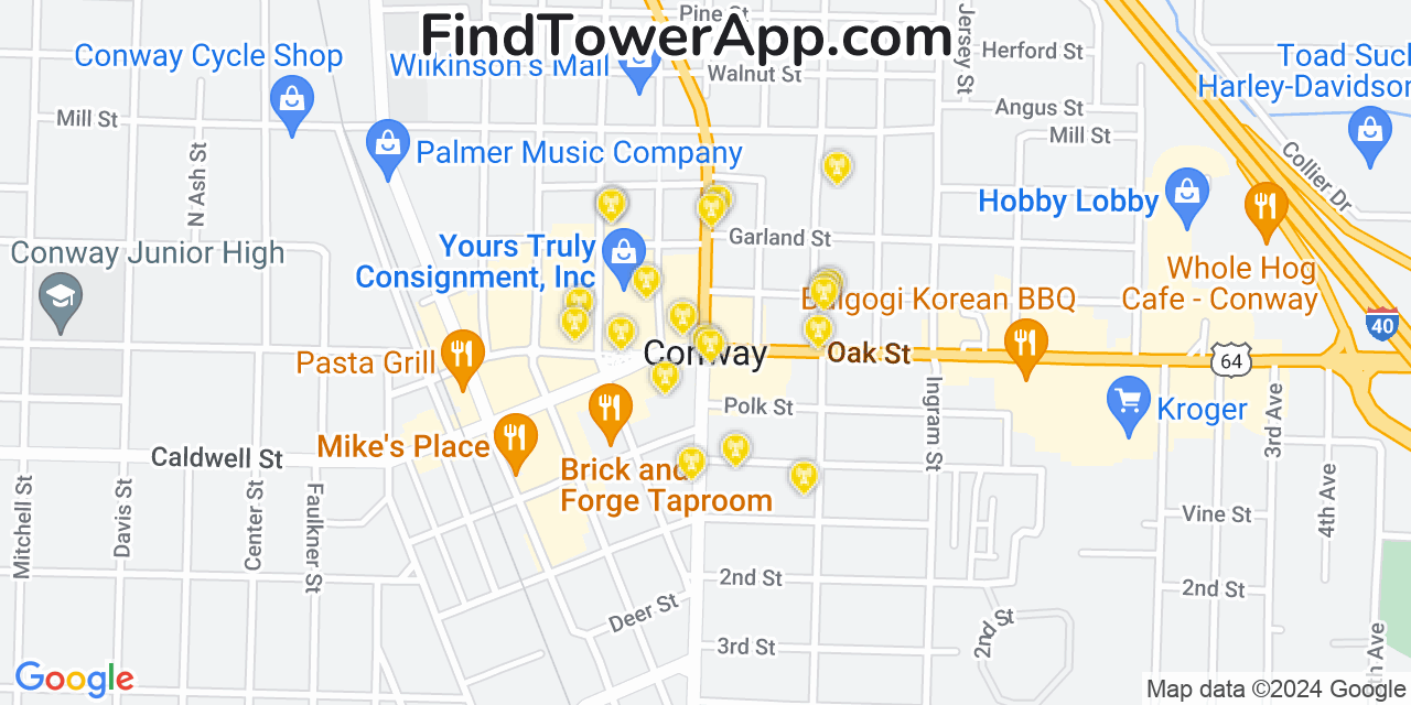 AT&T 4G/5G cell tower coverage map Conway, Arkansas