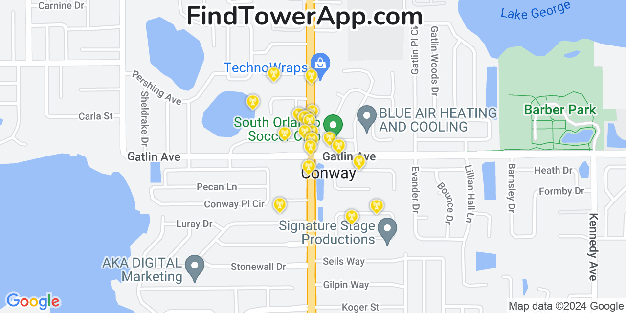 AT&T 4G/5G cell tower coverage map Conway, Florida