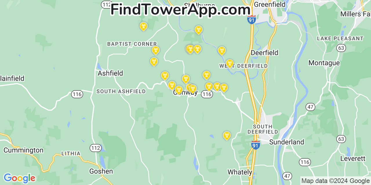 T-Mobile 4G/5G cell tower coverage map Conway, Massachusetts