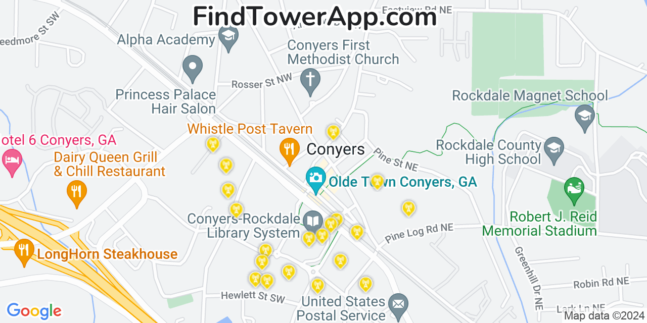 AT&T 4G/5G cell tower coverage map Conyers, Georgia