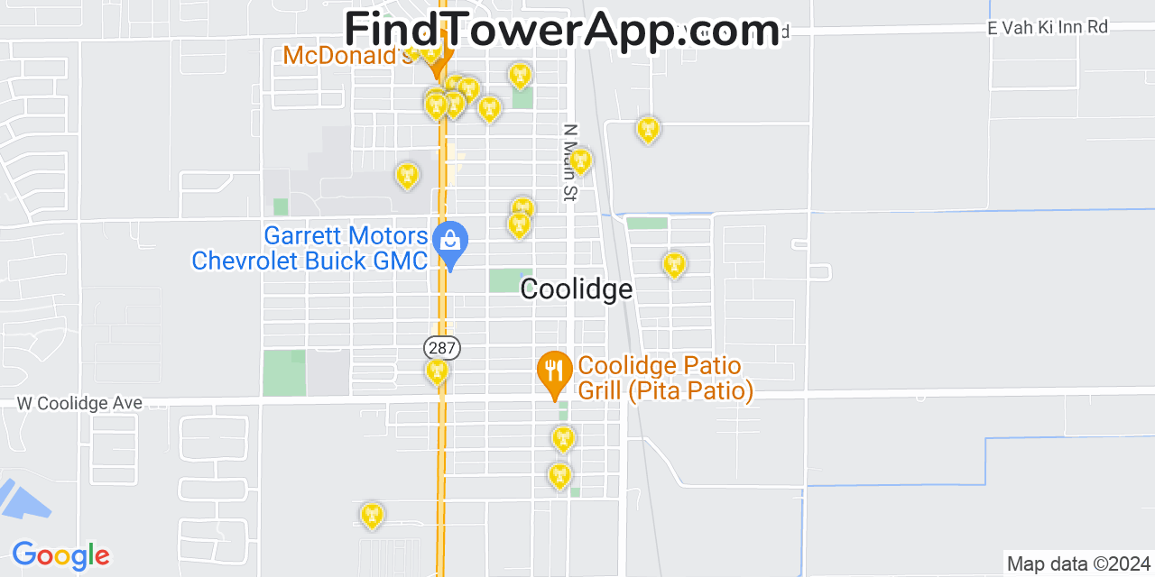 Verizon 4G/5G cell tower coverage map Coolidge, Arizona