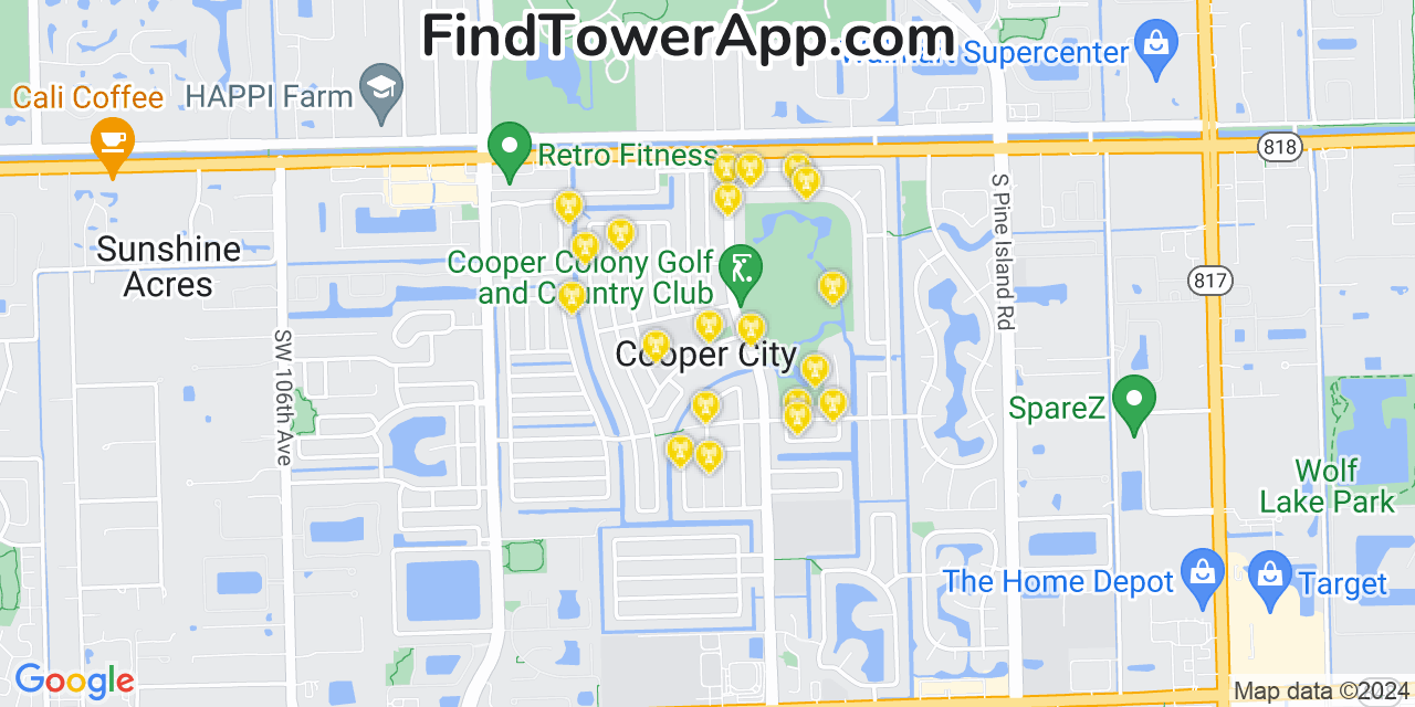 AT&T 4G/5G cell tower coverage map Cooper City, Florida
