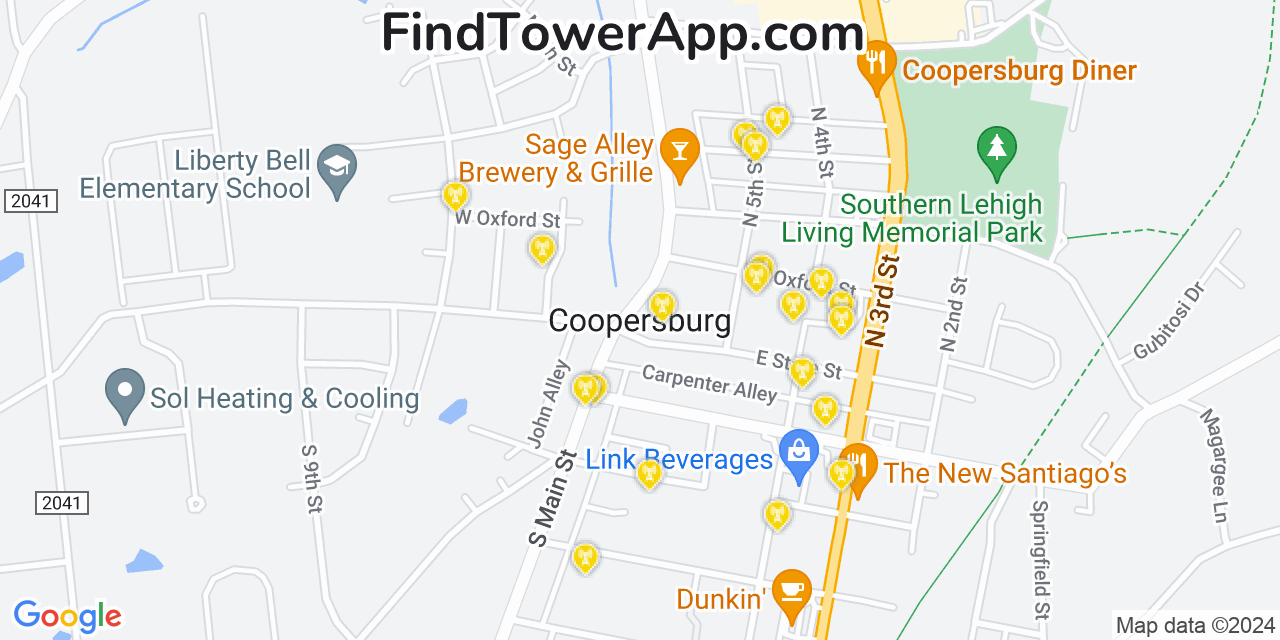 AT&T 4G/5G cell tower coverage map Coopersburg, Pennsylvania