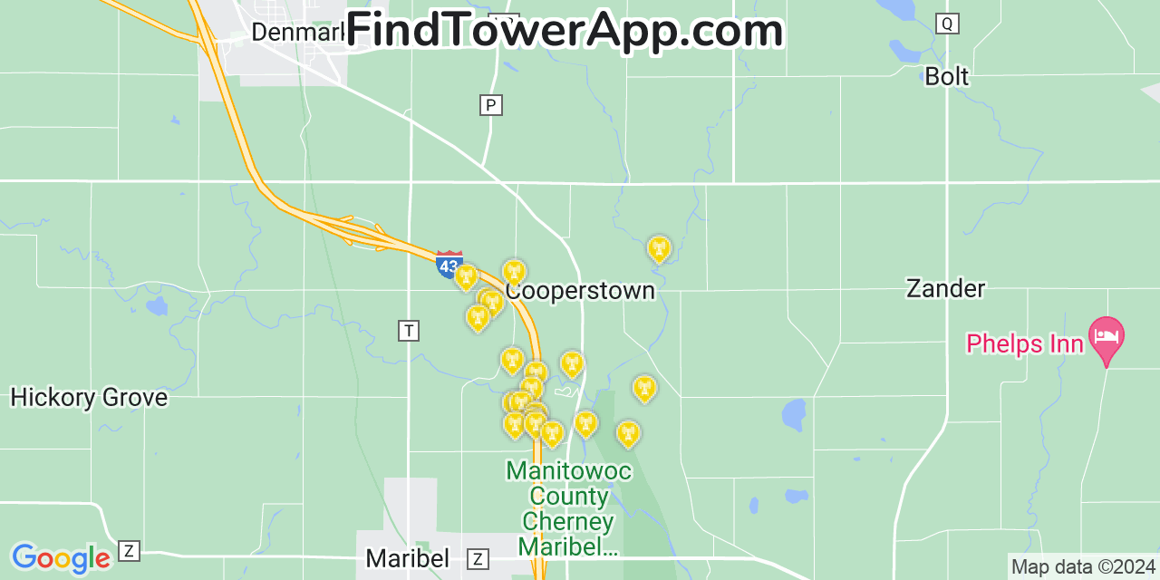 AT&T 4G/5G cell tower coverage map Cooperstown, Wisconsin