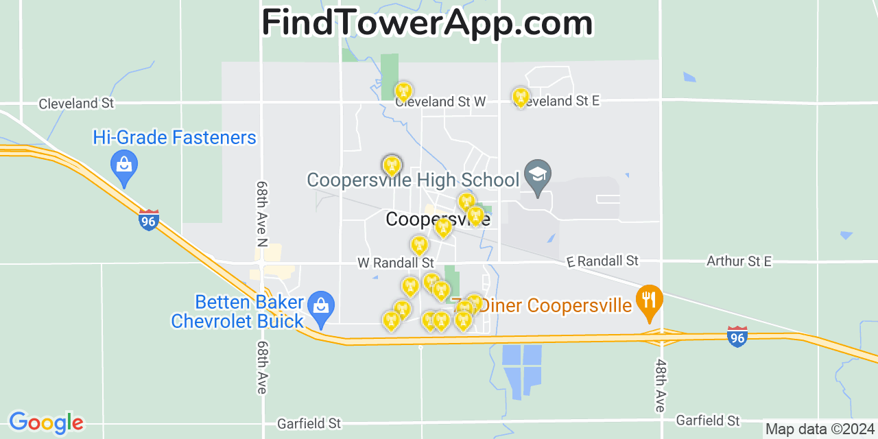 AT&T 4G/5G cell tower coverage map Coopersville, Michigan