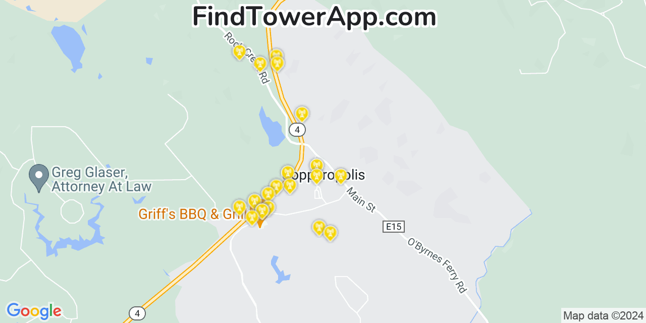 AT&T 4G/5G cell tower coverage map Copperopolis, California