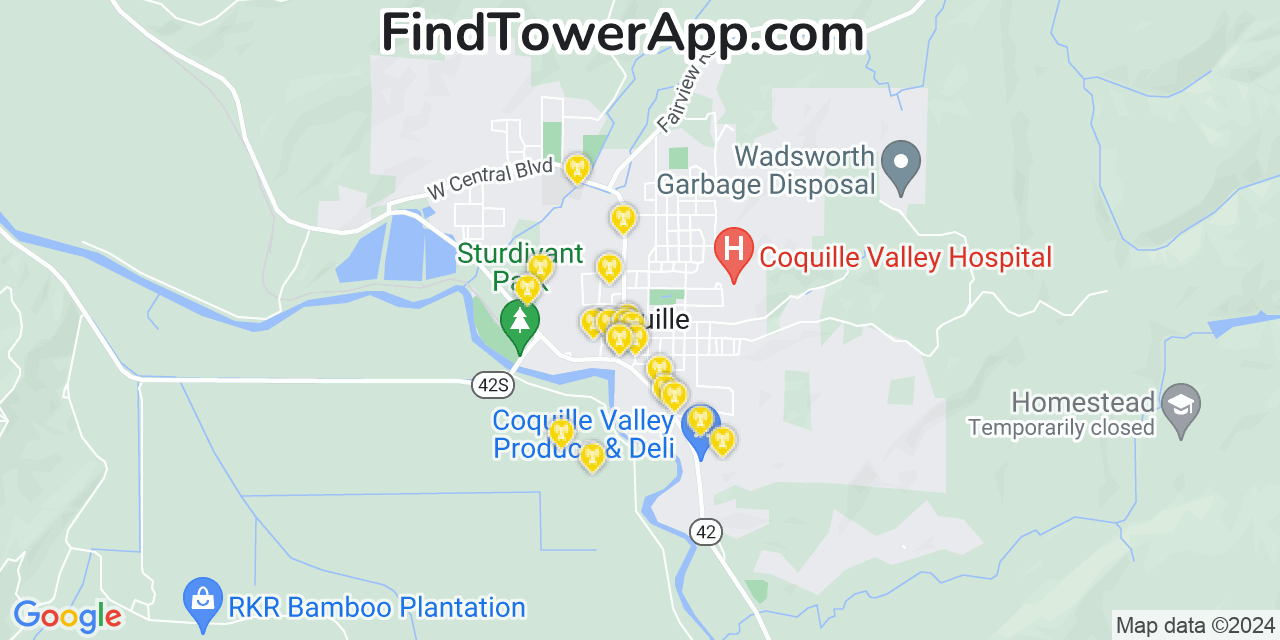 AT&T 4G/5G cell tower coverage map Coquille, Oregon