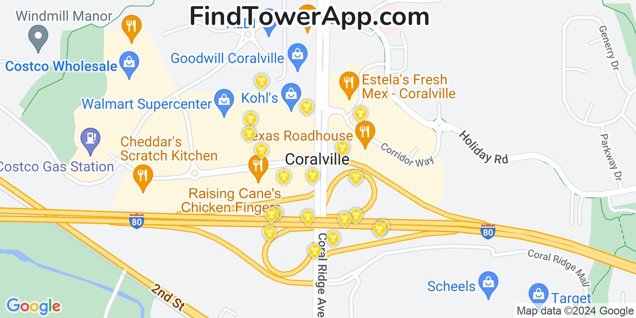 AT&T 4G/5G cell tower coverage map Coralville, Iowa