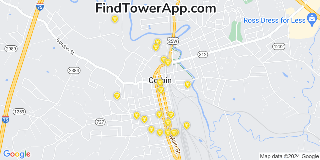 T-Mobile 4G/5G cell tower coverage map Corbin, Kentucky