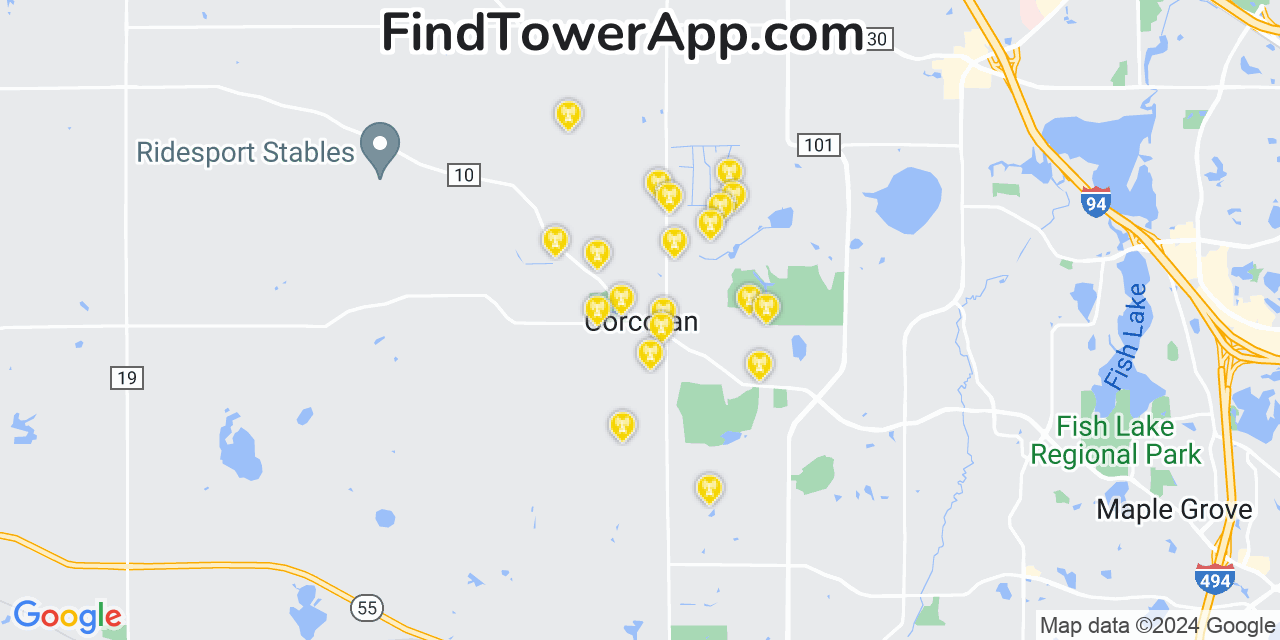 AT&T 4G/5G cell tower coverage map Corcoran, Minnesota