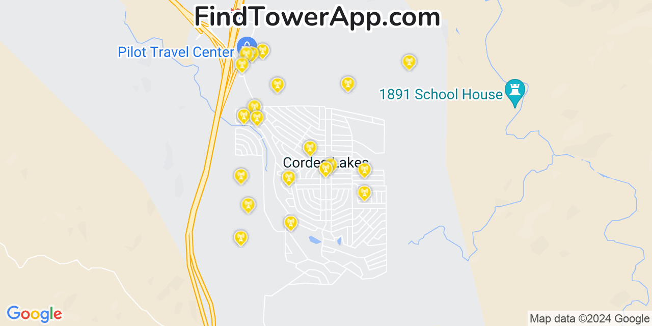 AT&T 4G/5G cell tower coverage map Cordes Lakes, Arizona
