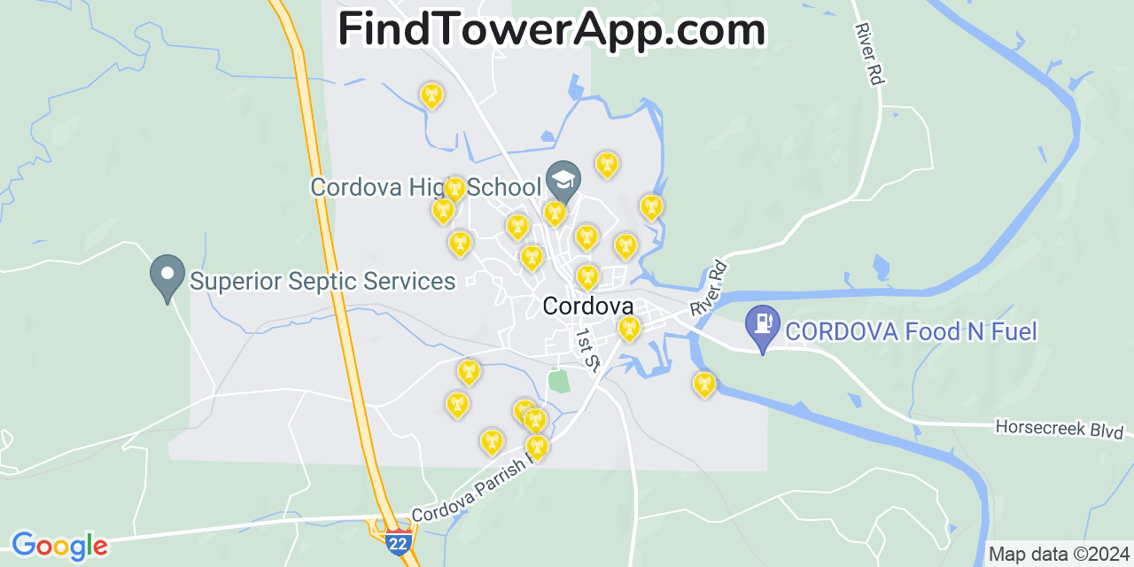AT&T 4G/5G cell tower coverage map Cordova, Alabama
