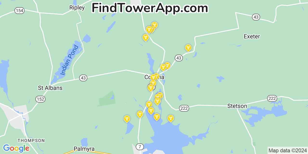 AT&T 4G/5G cell tower coverage map Corinna, Maine