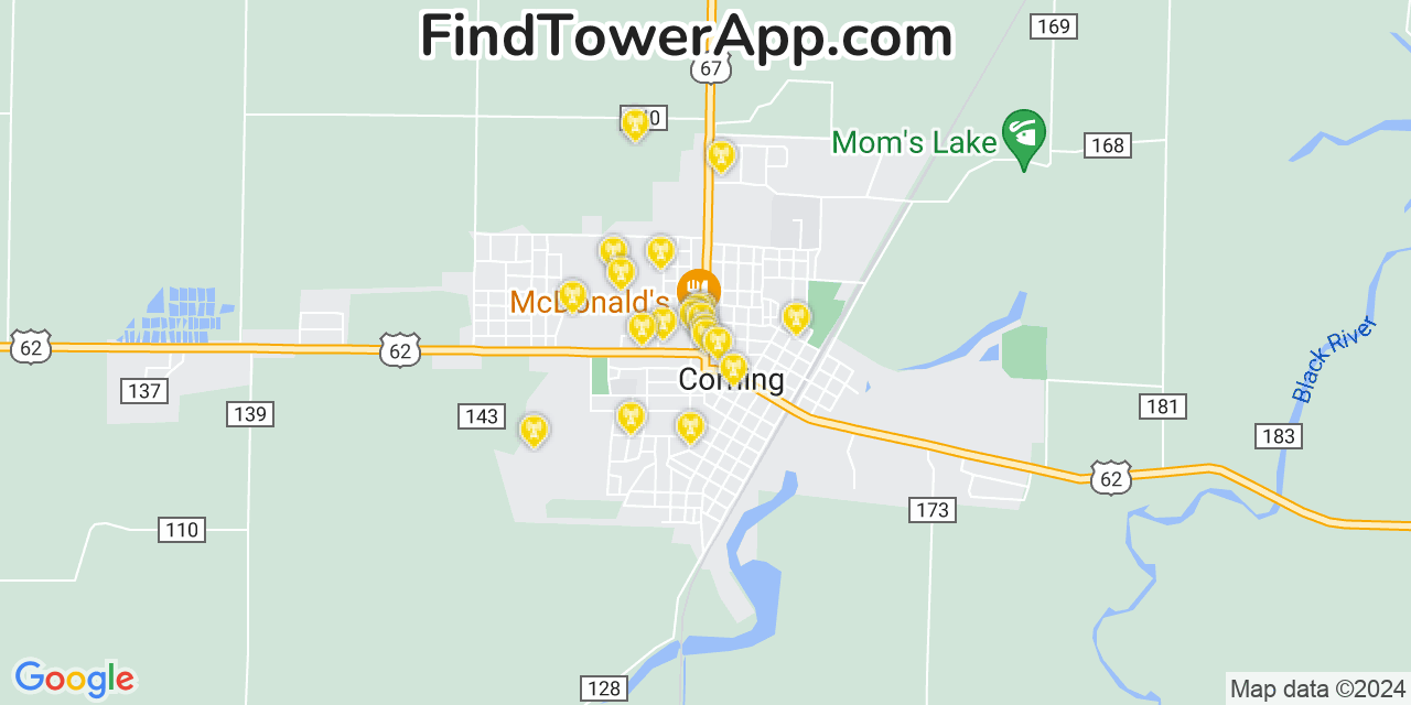 AT&T 4G/5G cell tower coverage map Corning, Arkansas