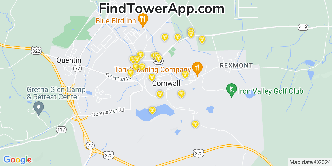 AT&T 4G/5G cell tower coverage map Cornwall, Pennsylvania